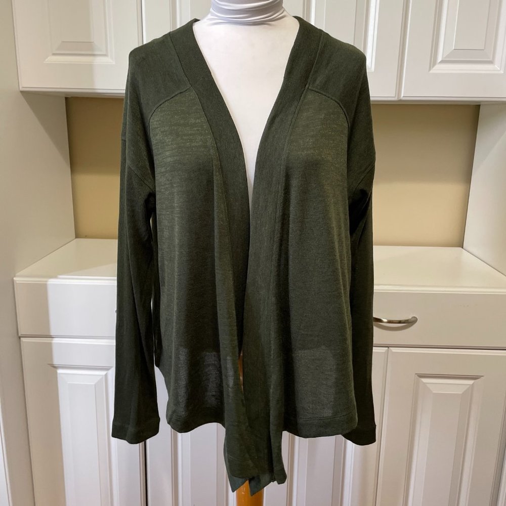 Inked & Faded Women Long Green Open Cardigan Wrap Lightweight Sweater XL